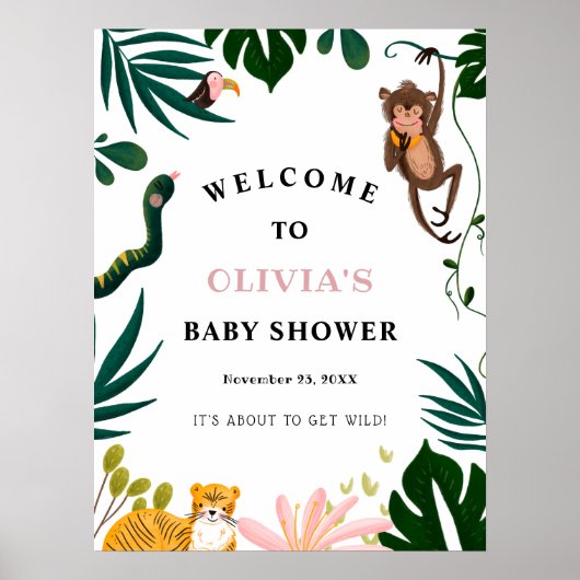 Jungle Baby Dusche Begrüßungszeichen Poster (Vorne)
