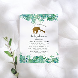 Jungle Baby Dusche: Gold Elephant & Tropical Blätt Einladungspostkarte