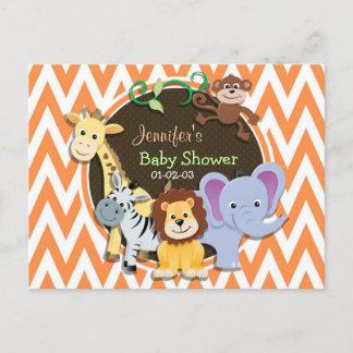 Jungle Baby Dusche; Orange und Weiß Zickzack Einladungspostkarte
