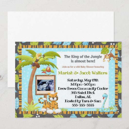 Jungle Baby Duwer Einladung (Vorne/Hinten)