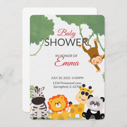 Jungle Baby Duwer Einladung Safari Tiere (Vorne/Hinten)