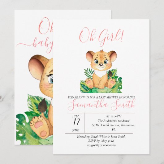 Jungle Baby Duwer Löwe Einladung (Vorne/Hinten)