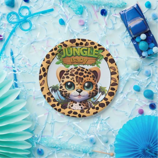 Jungle Baby Leopard Cartoon Graphic Kitty Cat 🐆 Pappteller (Party)