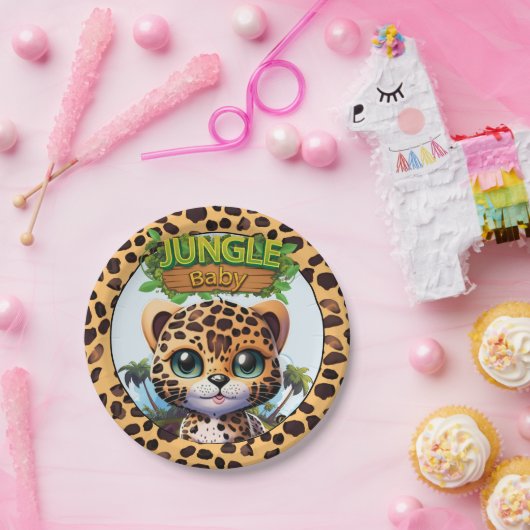 Jungle Baby Leopard Cartoon Graphic Kitty Cat 🐆 Pappteller (Party)