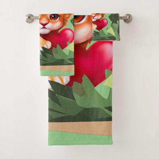 Jungle Baby Lion mit einem roten Herz Badhandtuch Set (Insitu)