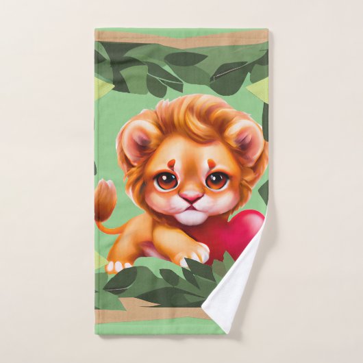 Jungle Baby Lion mit einem roten Herz Badhandtuch Set (Handtuch)