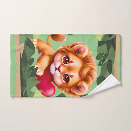 Jungle Baby Lion mit einem roten Herz Badhandtuch Set (Handtuch)