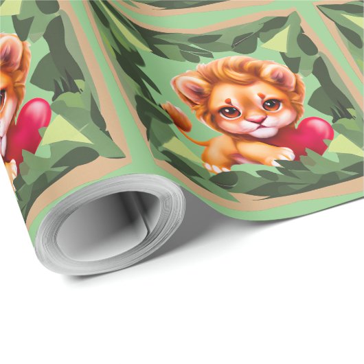 Jungle Baby Lion mit einem roten Herz Geschenkpapier (Rolleneckpunkt)