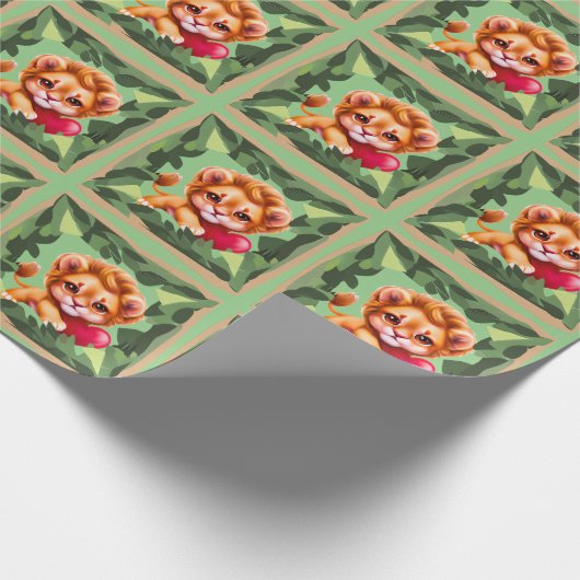 Jungle Baby Lion mit einem roten Herz Geschenkpapier (Ecke)