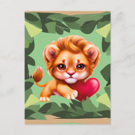 Jungle Baby Lion mit einem roten Herz Postkarte