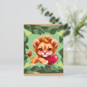 Jungle Baby Lion mit einem roten Herz Postkarte (Stehend Vorderseite)