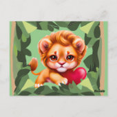 Jungle Baby Lion mit einem roten Herz Postkarte (Rückseite)