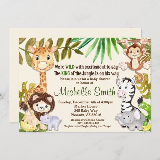 Jungle Baby Shower Einladung, Safari Einladung (Vorne/Hinten)