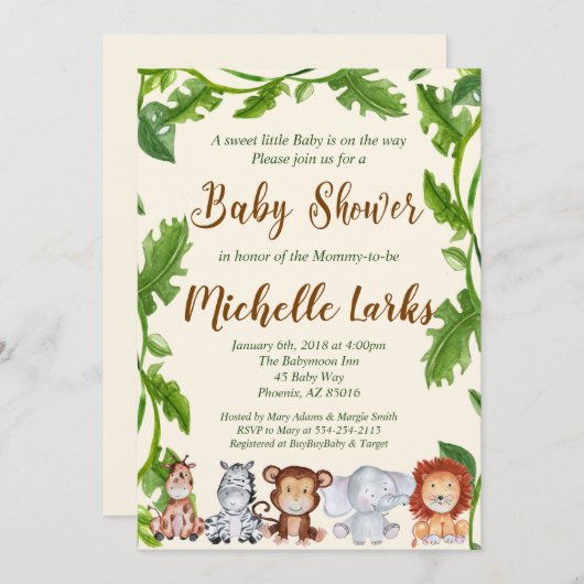Jungle Baby Shower Invasion, Safari Einladung (Vorne/Hinten)