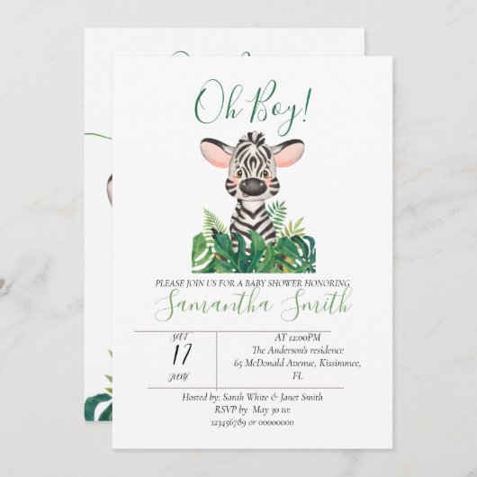 Jungle Baby Shower Zebra Einladung (Vorne/Hinten)