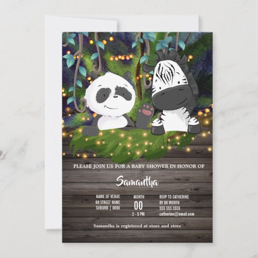 Jungle baby zebra panda Bär Weinleuchten Einladung (Vorderseite)