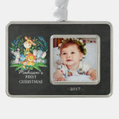 Jungle Baby's 1. Weihnachts-Foto Ornament Rahmen-Ornament Silber (Vorderseite)