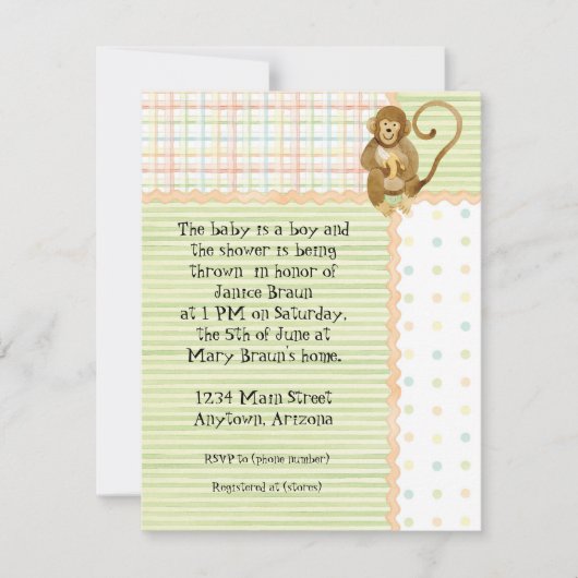 Jungle Babys, Boy Baby Dusche Einladung 3- Grün (Vorderseite)