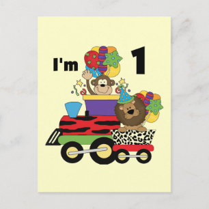 Jungle Bahn 1. Geburtstag T - Shirt und Geschenke Postkarte