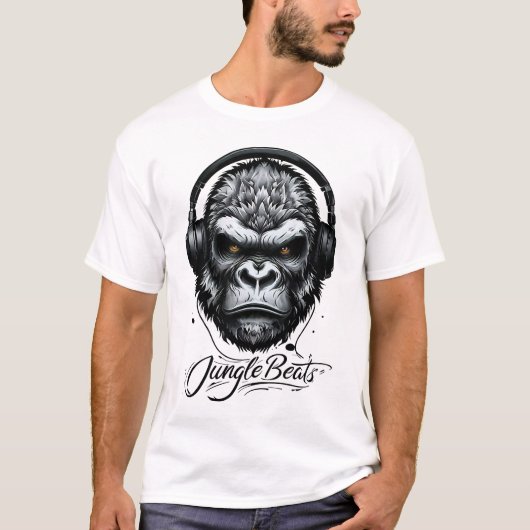Jungle Beats – Gorilla with Headphones T-Shirt (Vorderseite)