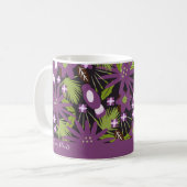 Jungle Bird Muster Lila Vegetation Tropische Pflan Kaffeetasse (Vorderseite Links)