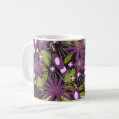 Jungle Bird Muster Lila Vegetation Tropische Veget Kaffeetasse (Vorderseite Links)