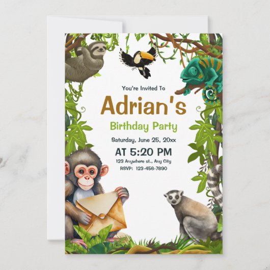 Jungle Birthday Einladung Safari Tiere Geburtstag (Vorderseite)