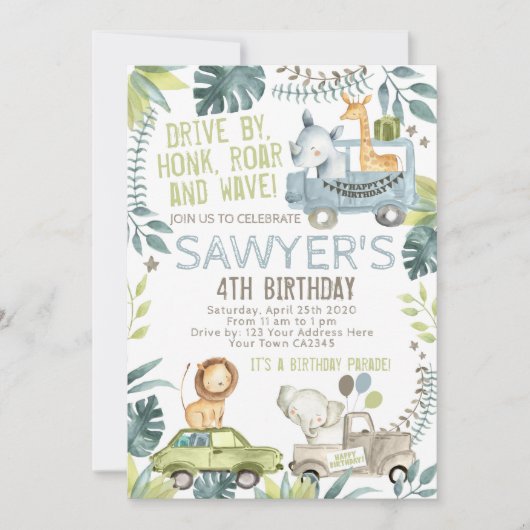 Jungle Birthday Parade Einladung (Vorderseite)