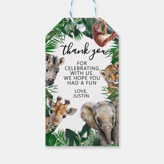 Jungle Birthday Safari Gastgeschenk Vielen Dank Geschenkanhänger (Vorderseite)