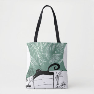 Jungle Black Cat Tropical Pflanze Illustration Tasche