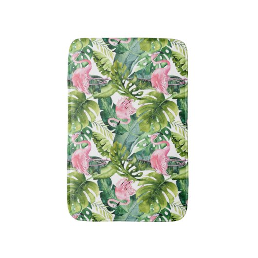 Jungle Blätter Pink Flamingo Badematte (Vorderseite Vertikal)
