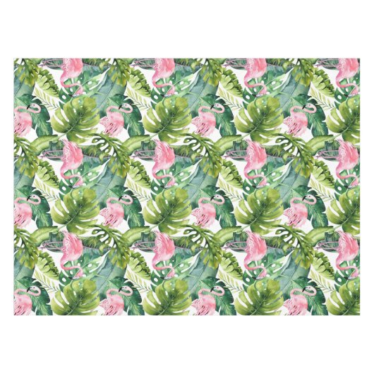 Jungle Blätter Pink Flamingo Tischdecke (Vorderseite (Horizontal))
