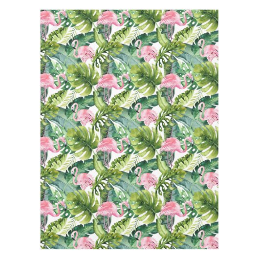 Jungle Blätter Pink Flamingo Tischdecke (Vorderseite)