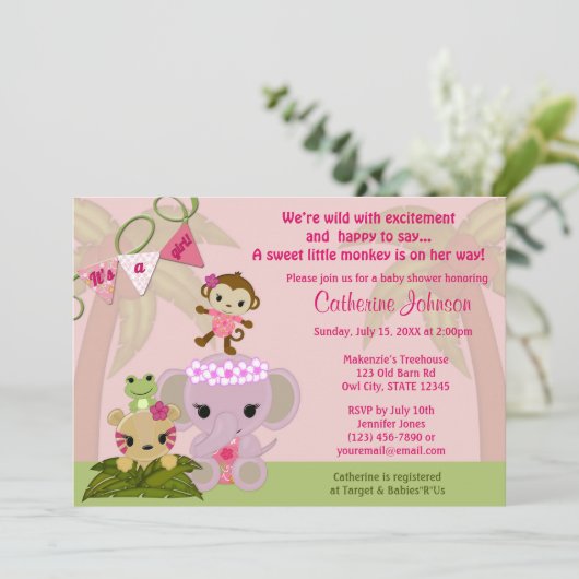 Jungle Blossom Schwanz Kinderdusche Einladungen GI (Stehend Vorderseite)
