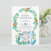 Jungle Blue Elephant Boy Baby Dusche Einladung (Stehend Vorderseite)