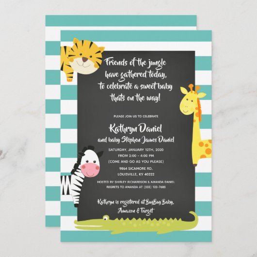 Jungle Boy Animal Chalkboard Babydusche Einladung (Vorne/Hinten)
