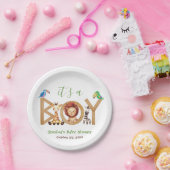 Jungle Boy Baby Dusche Niedlich Safari Tiere Holz Pappteller (Party)