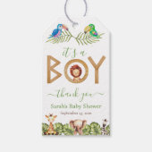 Jungle Boy Baby Shower Safari Tiere Holzparrots Geschenkanhänger (Vorderseite)