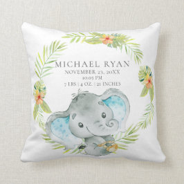 Jungle Boy Elephant Baby Birth Stats Pillow Kissen