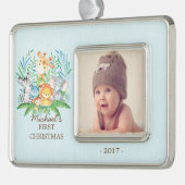 Jungle Boys Baby's 1. Weihnachts-Foto Ornament Rahmen-Ornament Silber (Links)