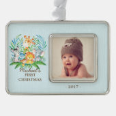 Jungle Boys Baby's 1. Weihnachts-Foto Ornament Rahmen-Ornament Silber (Vorderseite)