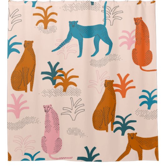 Jungle Cheetah: Funky Tropical Pattern. Duschvorhang (Vorderseite)