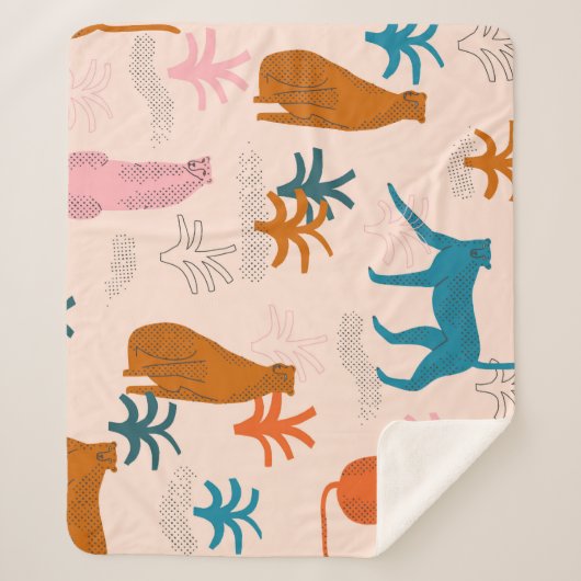 Jungle Cheetah: Funky Tropical Pattern. Sherpadecke (Vorderseite)