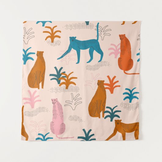 Jungle Cheetah: Funky Tropical Pattern. Wandteppich (Vorderseite)