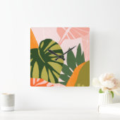 Jungle Collage I Quadratische Wanduhr (Zuhause)