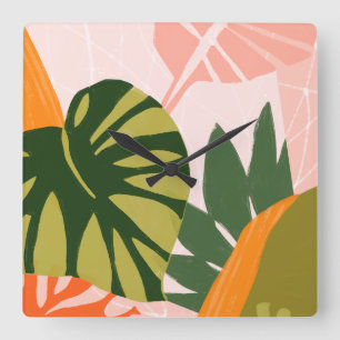 Jungle Collage I Quadratische Wanduhr