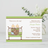 Jungle Crib Twins Einladung (Stehend Vorderseite)