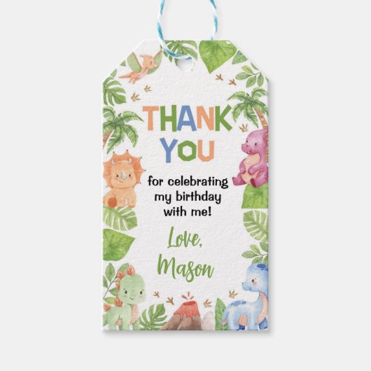 Jungle Dinosaur Boy Birthday Party Danke Geschenkanhänger (Vorderseite)