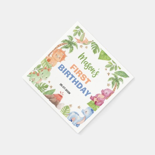 Jungle Dinosaur Boy Birthday Party Napkins Serviette (Ecke)