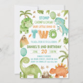 Jungle Dinosaur Cute Boy 2nd Birthday Party Einladung (Vorderseite)
